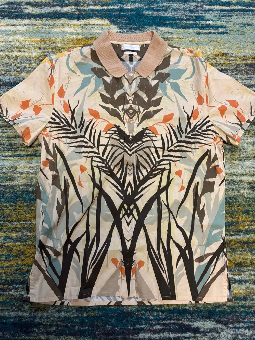 Alexander McQueen Multicolor Tropical Print Polo — Beige Base